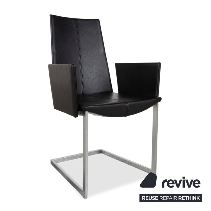 Ensemble de 6 chaises cantilever KFF en cuir et métal, noires