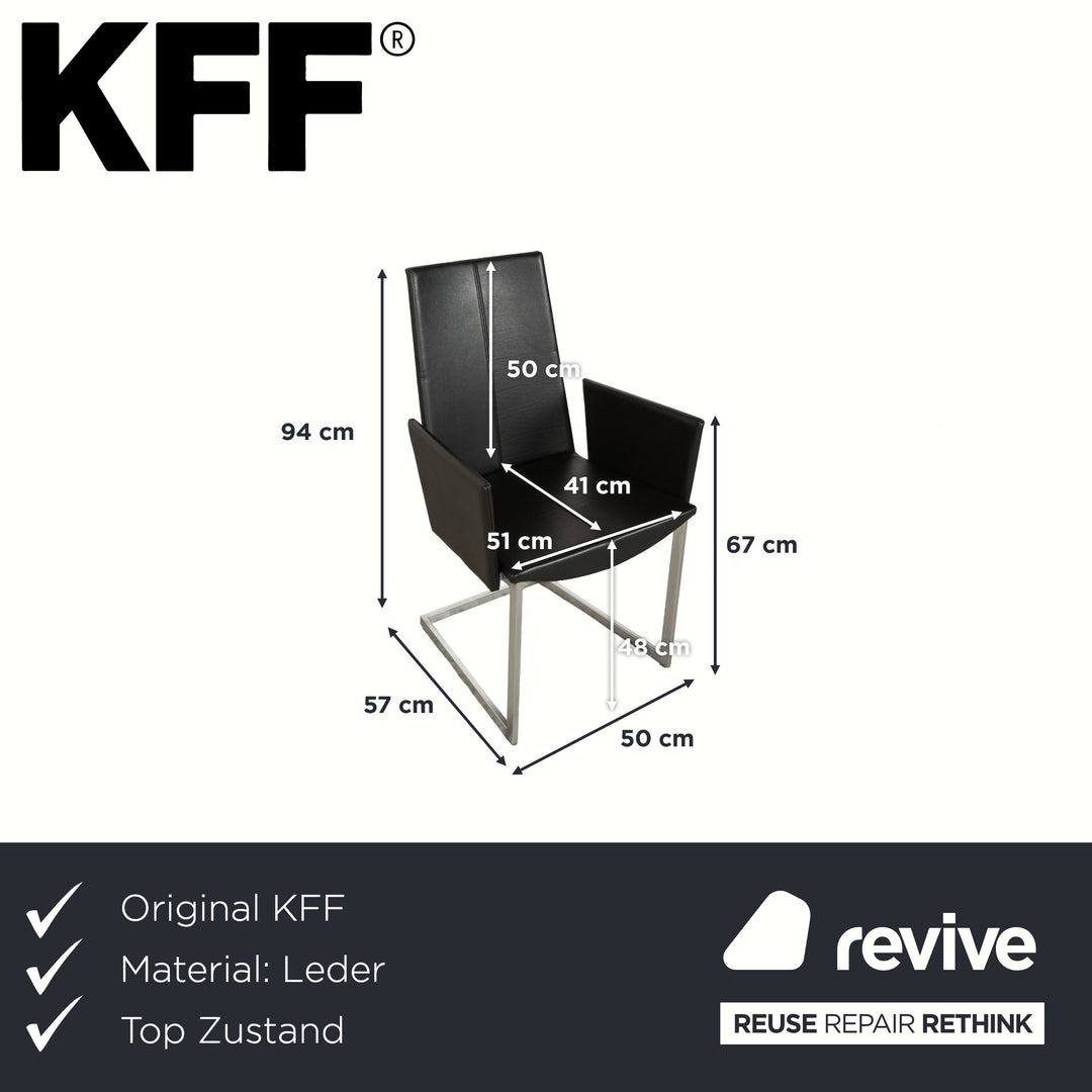 Set of 6 KFF leather and metal cantilever chairs, black