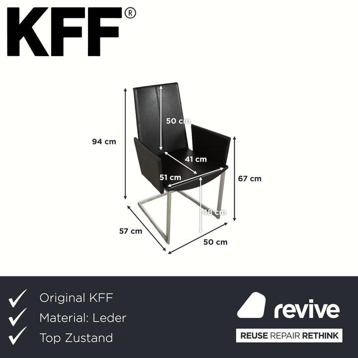 Set of 6 KFF leather and metal cantilever chairs, black