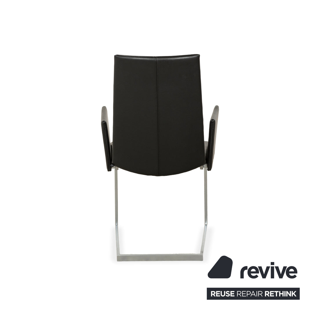 Set of 6 KFF leather and metal cantilever chairs, black