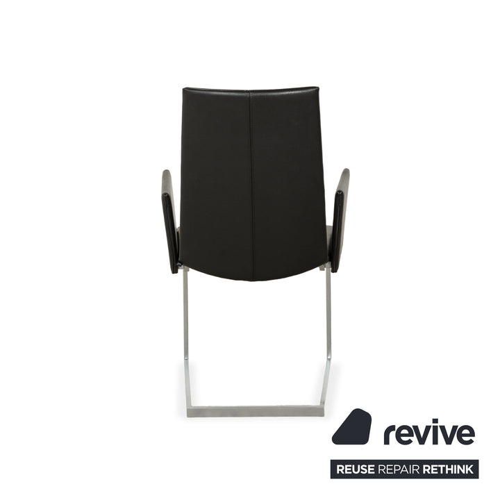 Set of 6 KFF leather and metal cantilever chairs, black