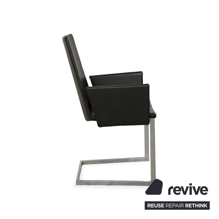 Set of 6 KFF leather and metal cantilever chairs, black