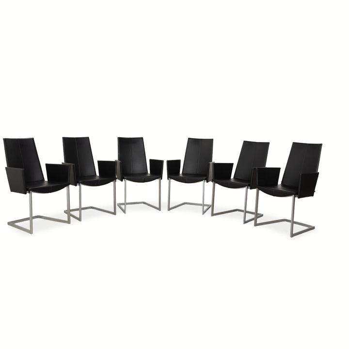 Set of 6 KFF leather and metal cantilever chairs, black