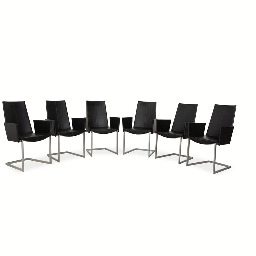 Ensemble de 6 chaises cantilever KFF en cuir et métal, noires