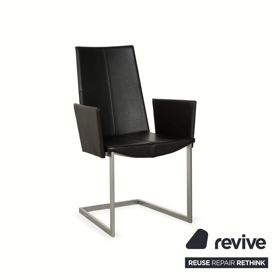 Set of 6 KFF leather and metal cantilever chairs, black