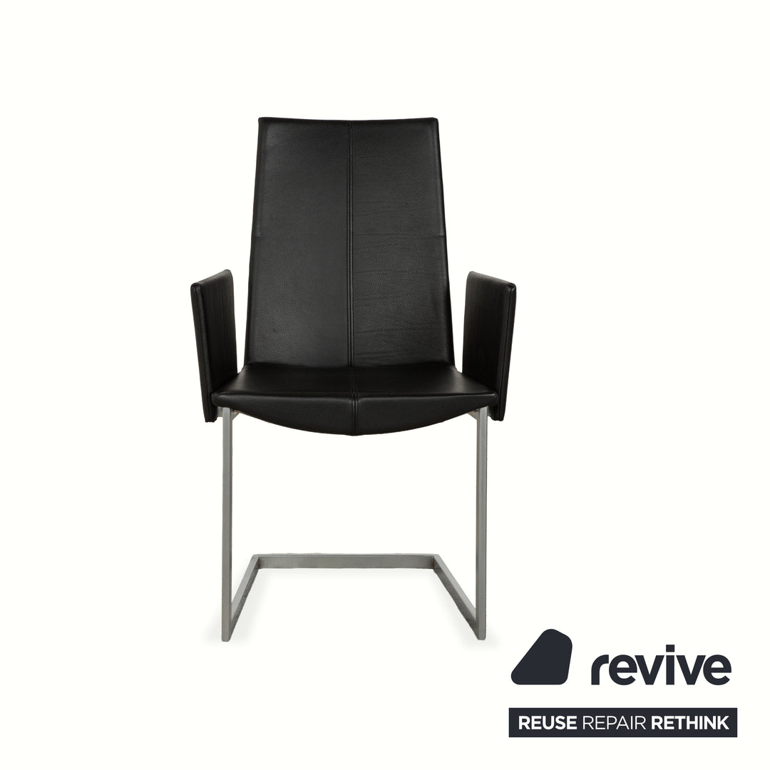 Set of 6 KFF leather and metal cantilever chairs, black