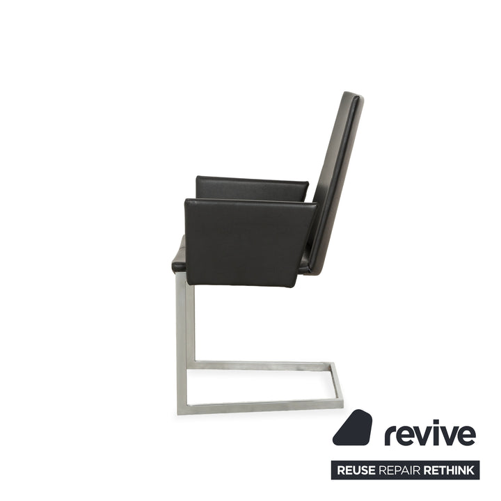 Set of 6 KFF leather and metal cantilever chairs, black