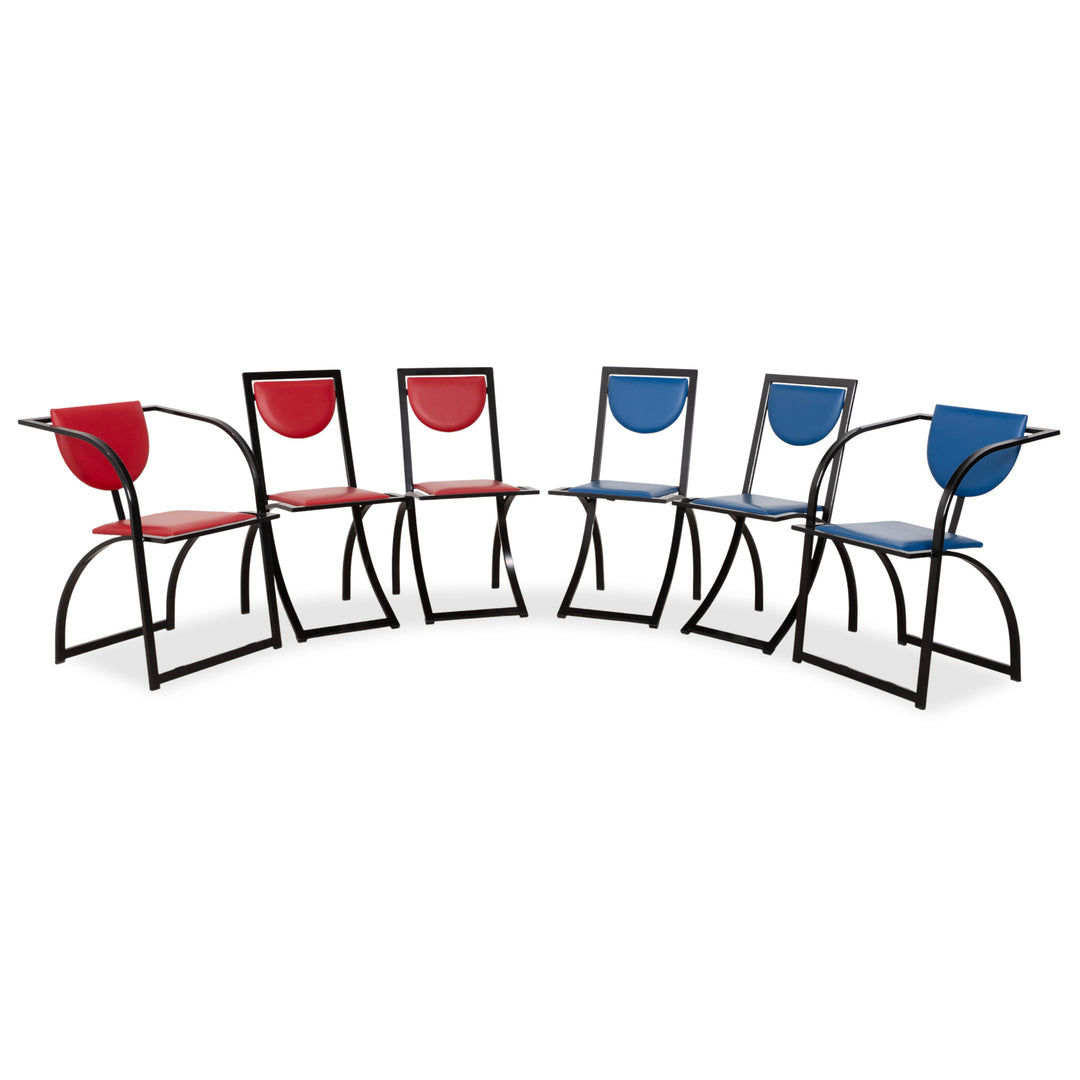 Set of 6 KFF Sinus Cosinus Leather Chairs Blue Red