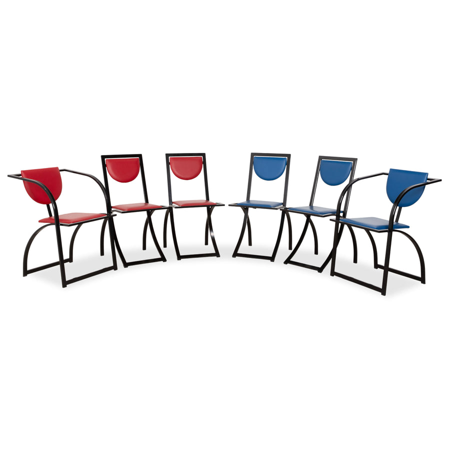 Set of 6 KFF Sinus Cosinus Leather Chairs Blue Red