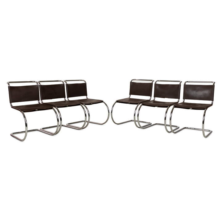 Set of 6 Knoll International MR 10 Leather Chair Brown Bauhaus