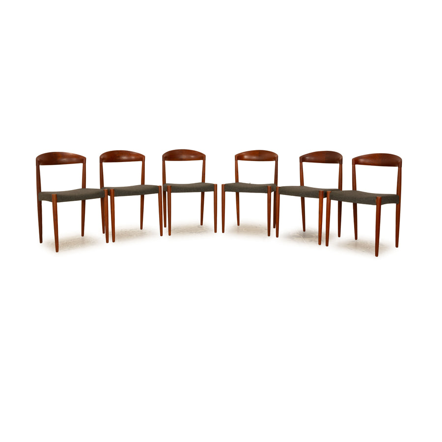 Set of 6 Knud Anderson Vintage Teak Wood Chairs Brown Grey 1967 Made in Denmark