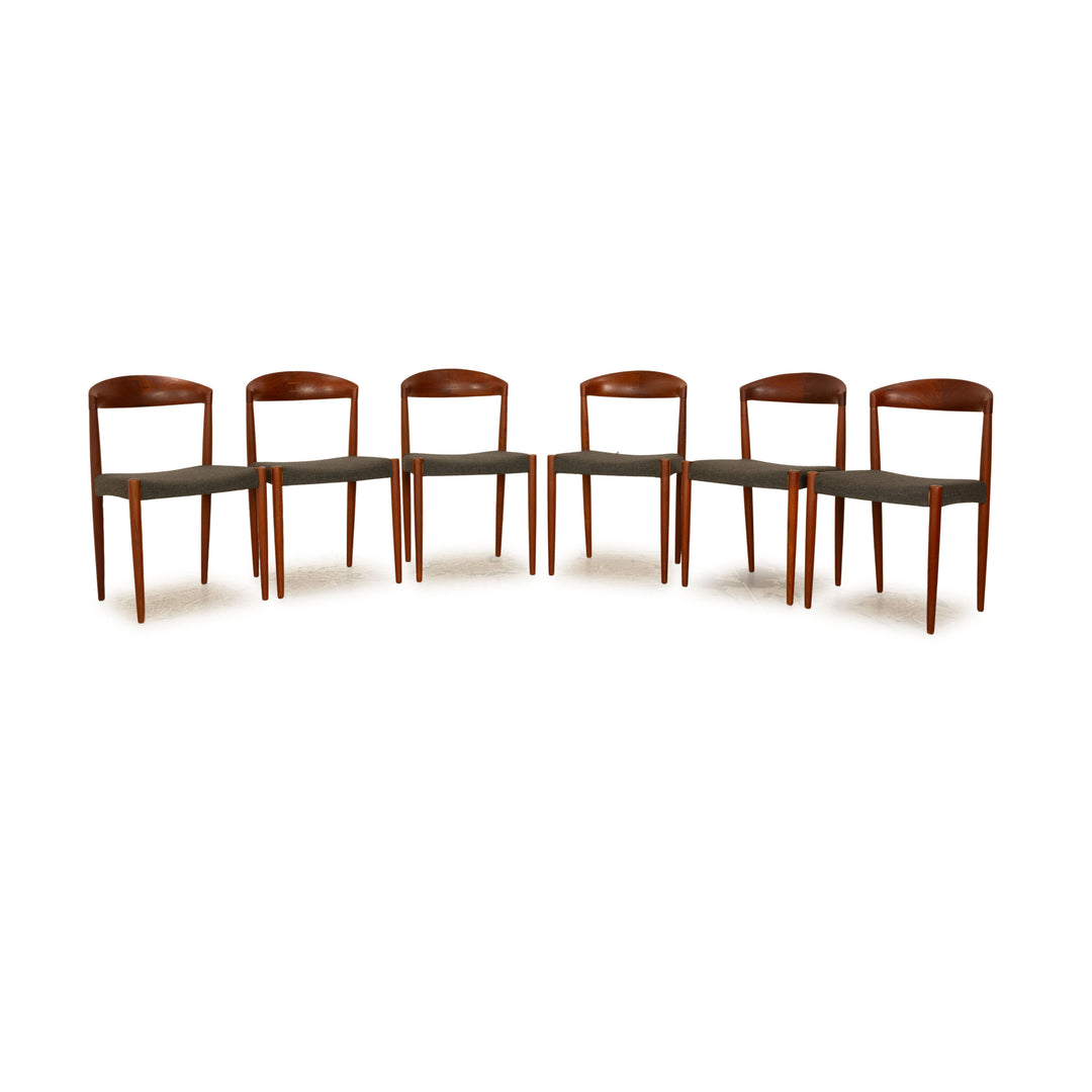 6er Garnitur Knud Anderson Vintage Teak Holz Stühle Braun Grau 1967 Made in Denmark