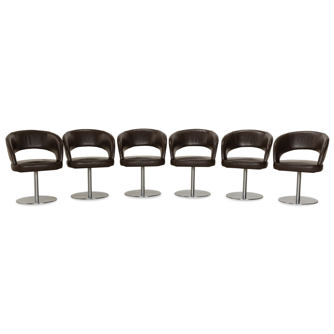 Ensemble de 6 chaises pivotantes à fonction manuelle en cuir marron Mondo Cream III de K+W
