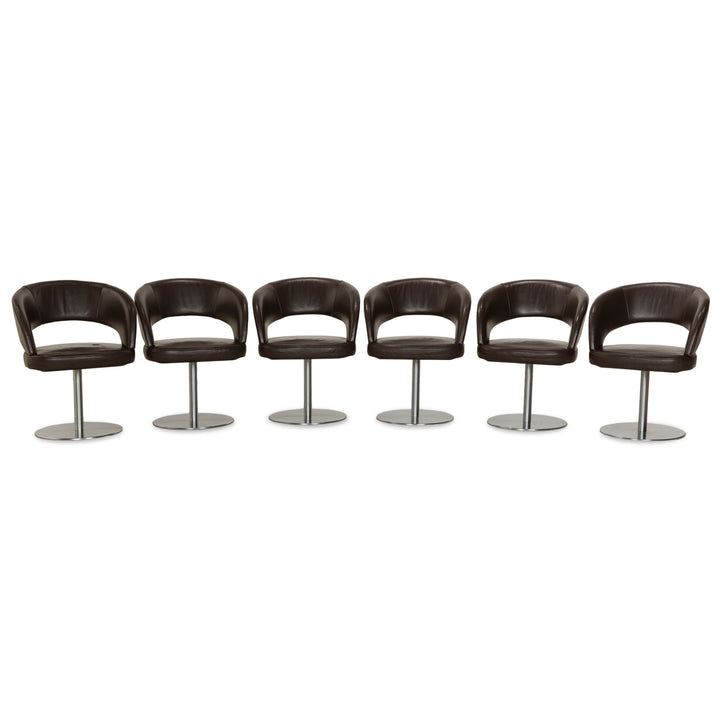 Ensemble de 6 chaises pivotantes à fonction manuelle en cuir marron Mondo Cream III de K+W