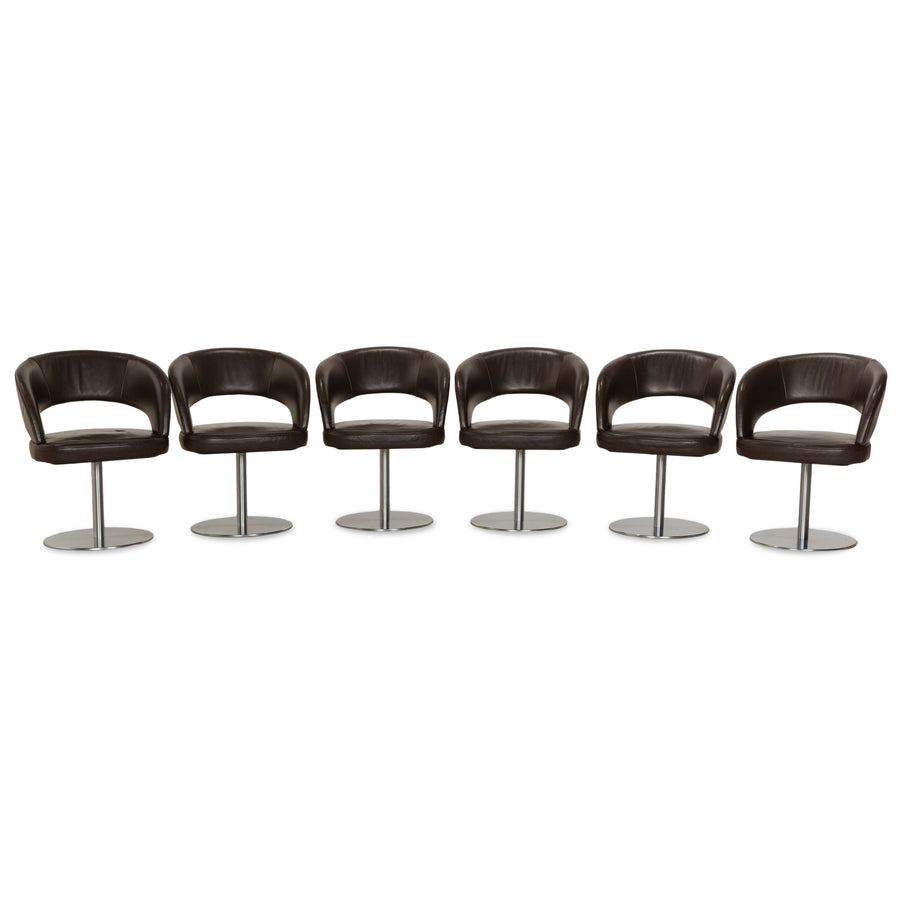 Ensemble de 6 chaises pivotantes à fonction manuelle en cuir marron Mondo Cream III de K+W
