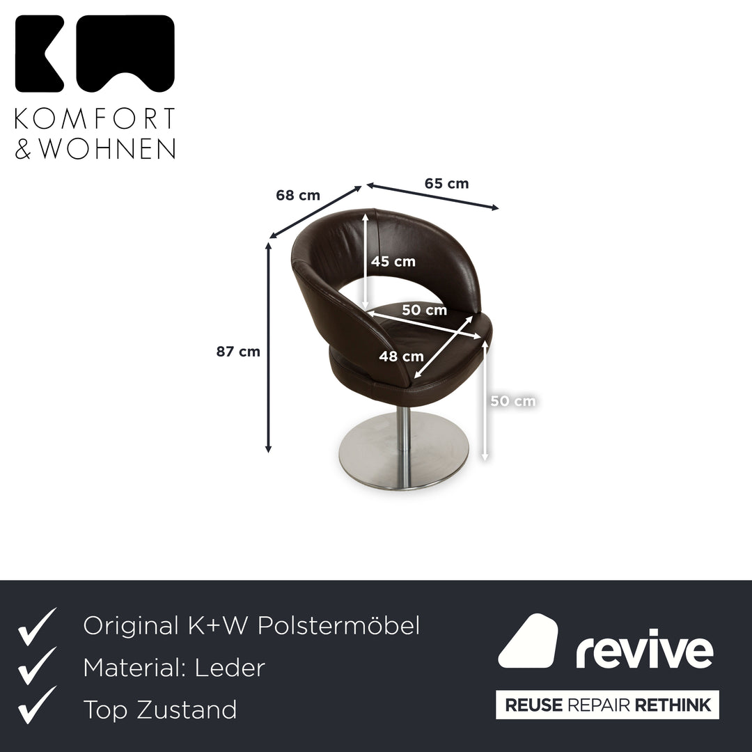 Ensemble de 6 chaises pivotantes à fonction manuelle en cuir marron Mondo Cream III de K+W