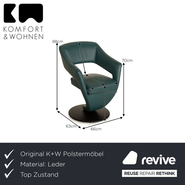 6er Garnitur K+W Polstermöbel Variano Malito Leder Stuhl Blau Petrol manuelle Funktion Esszimmer Drehfunktion