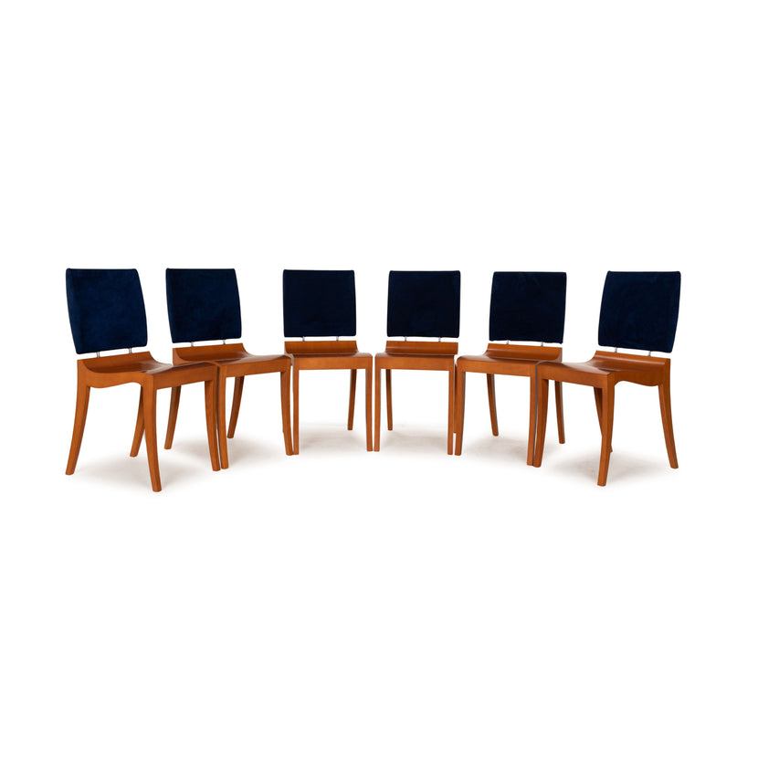 Set of 6 ligne roset Finn wooden chair blue