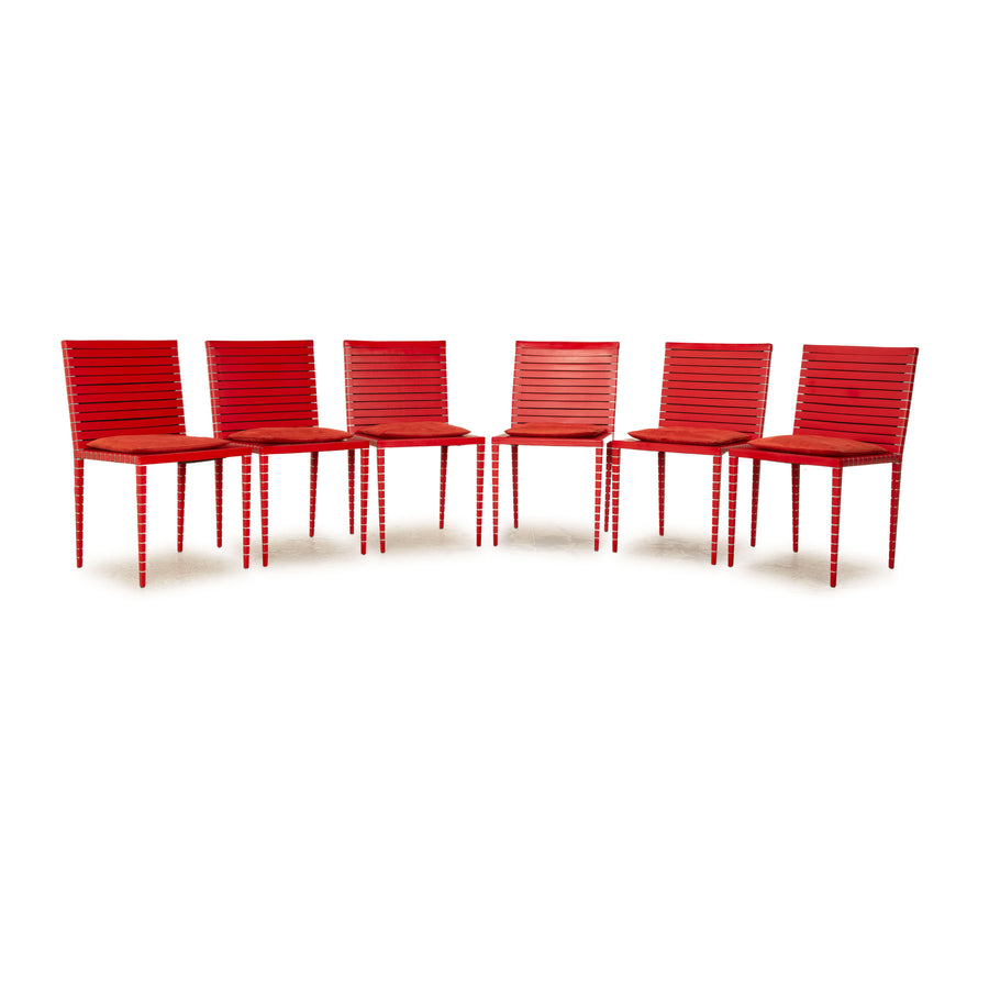 Set of 6 Matteo Grassi MM Leather Chairs Red by Jean Nouvel