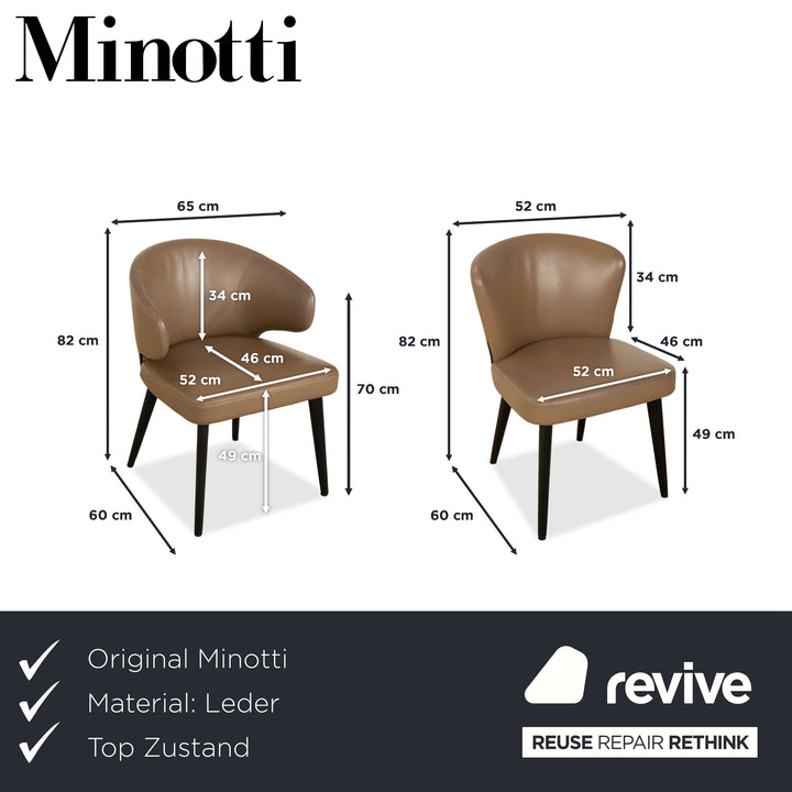 Minotti Aston leather chair set, brown coffee, dining room, set of 6