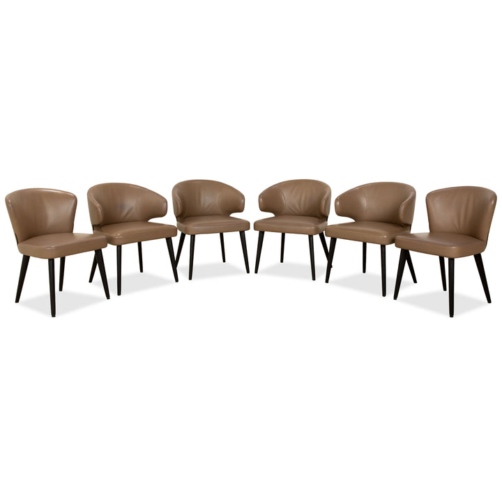 Minotti Aston leather chair set, brown coffee, dining room, set of 6