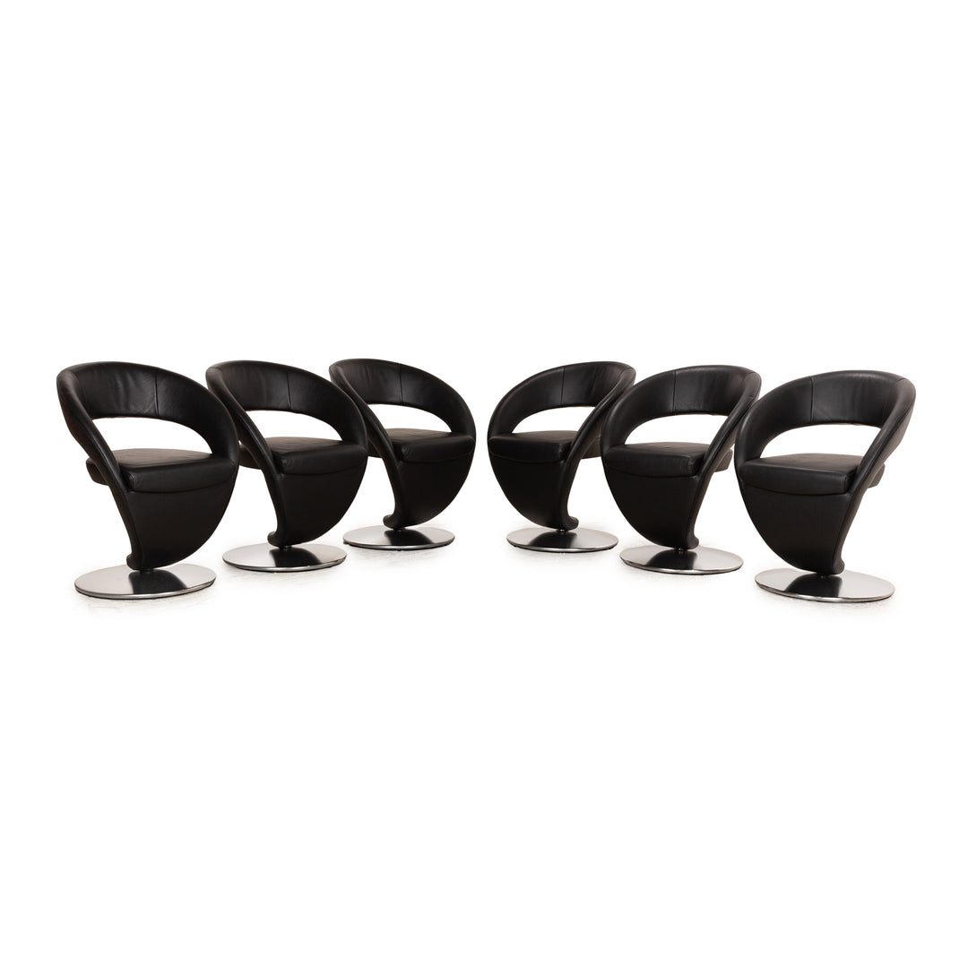 Set of 6 MODERANO leather chairs black manual swivel dining room