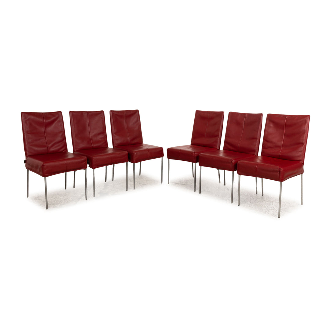 Set of 6 Montis Leather Chairs Red Dining Room