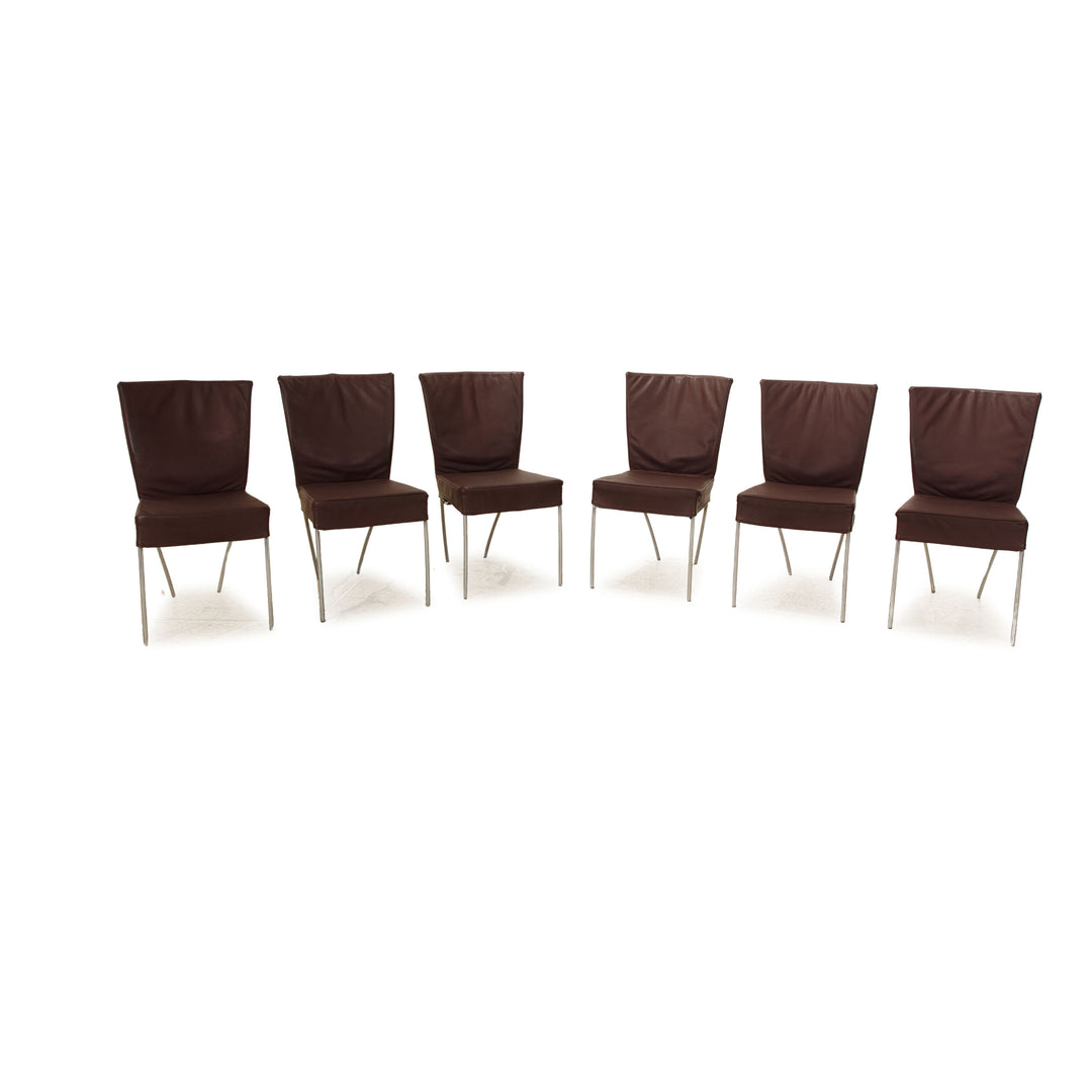 Set of 6 Montis Spica leather chairs dark purple dining room