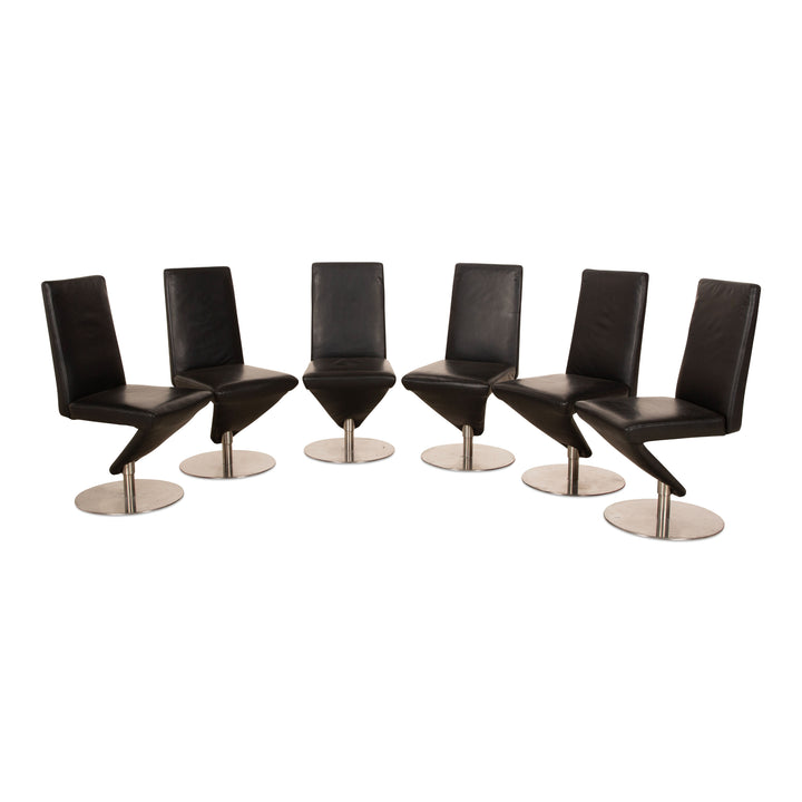 Set of 6 Musterring 1210-70 Leather Chair Black