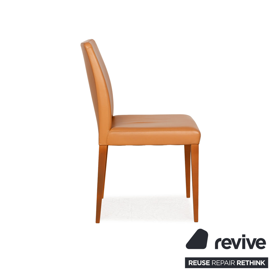 Ensemble de 6 chaises en cuir Poltrona Frau orange et beige