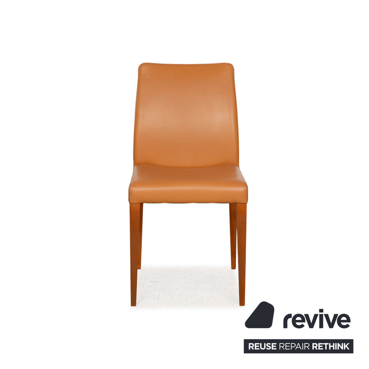 Ensemble de 6 chaises en cuir Poltrona Frau orange et beige