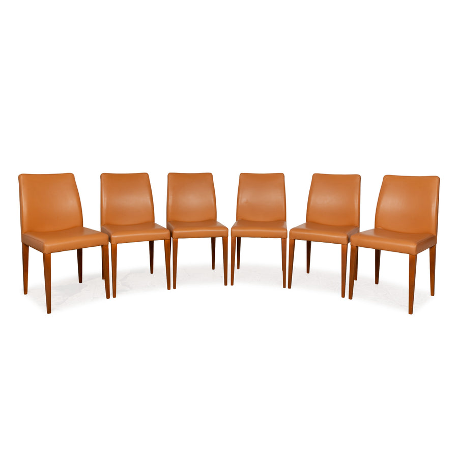 Ensemble de 6 chaises en cuir Poltrona Frau orange et beige