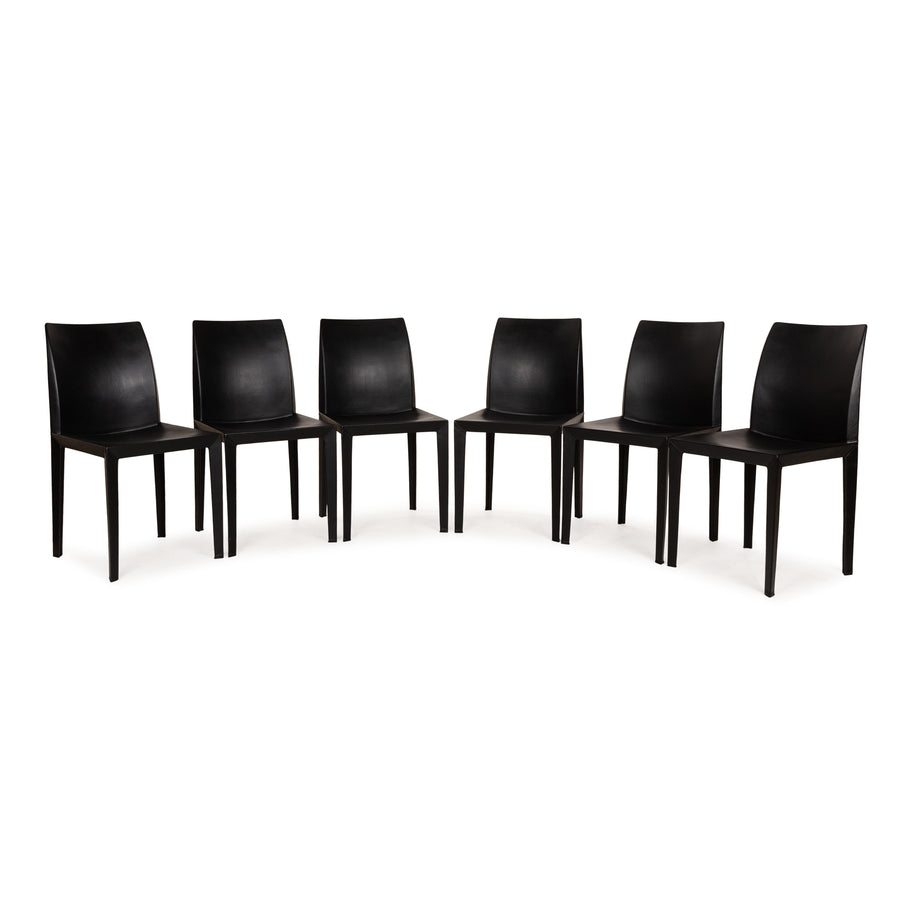 Set of 6 Poltrona Frau Lola Leather Chair Black