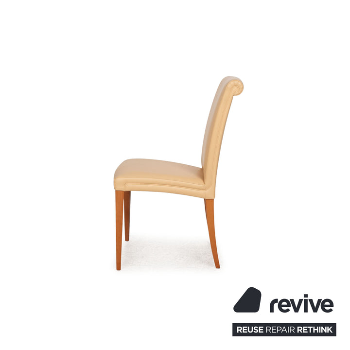 Set of 6 Poltrona Frau Vittoria leather chairs cream dining room
