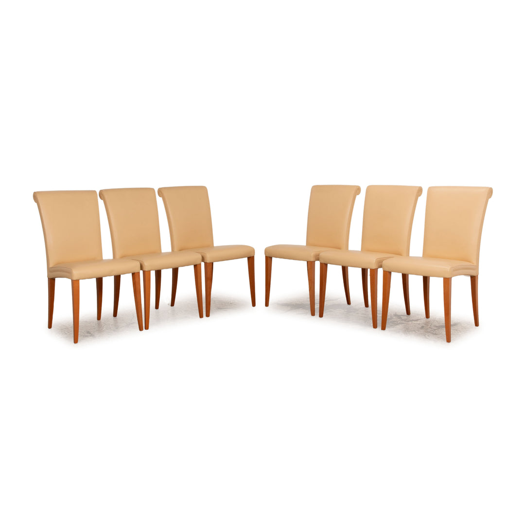 Set of 6 Poltrona Frau Vittoria leather chairs cream dining room