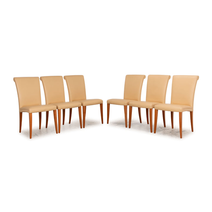 Set of 6 Poltrona Frau Vittoria leather chairs cream dining room