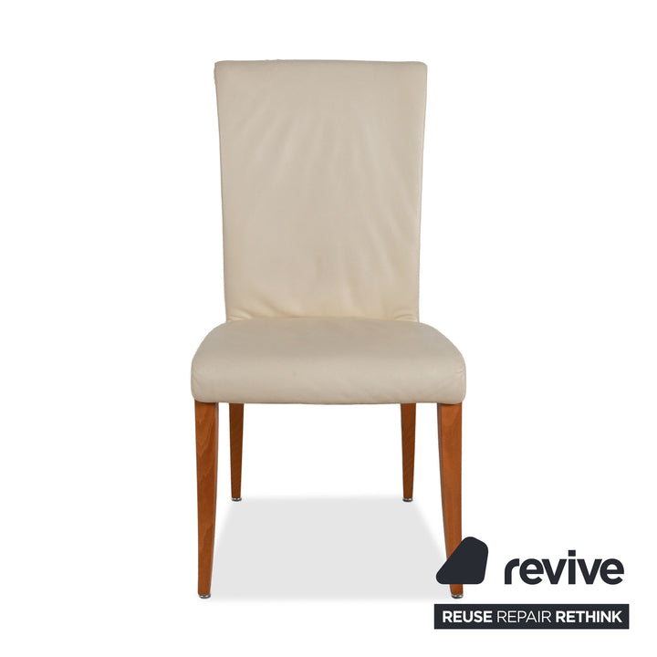 Set of 6 Poltrona Frau Vittoria leather chairs, cream dining chairs