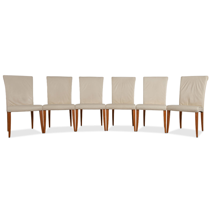 Lot de 6 chaises de salle à manger en cuir crème Poltrona Frau Vittoria