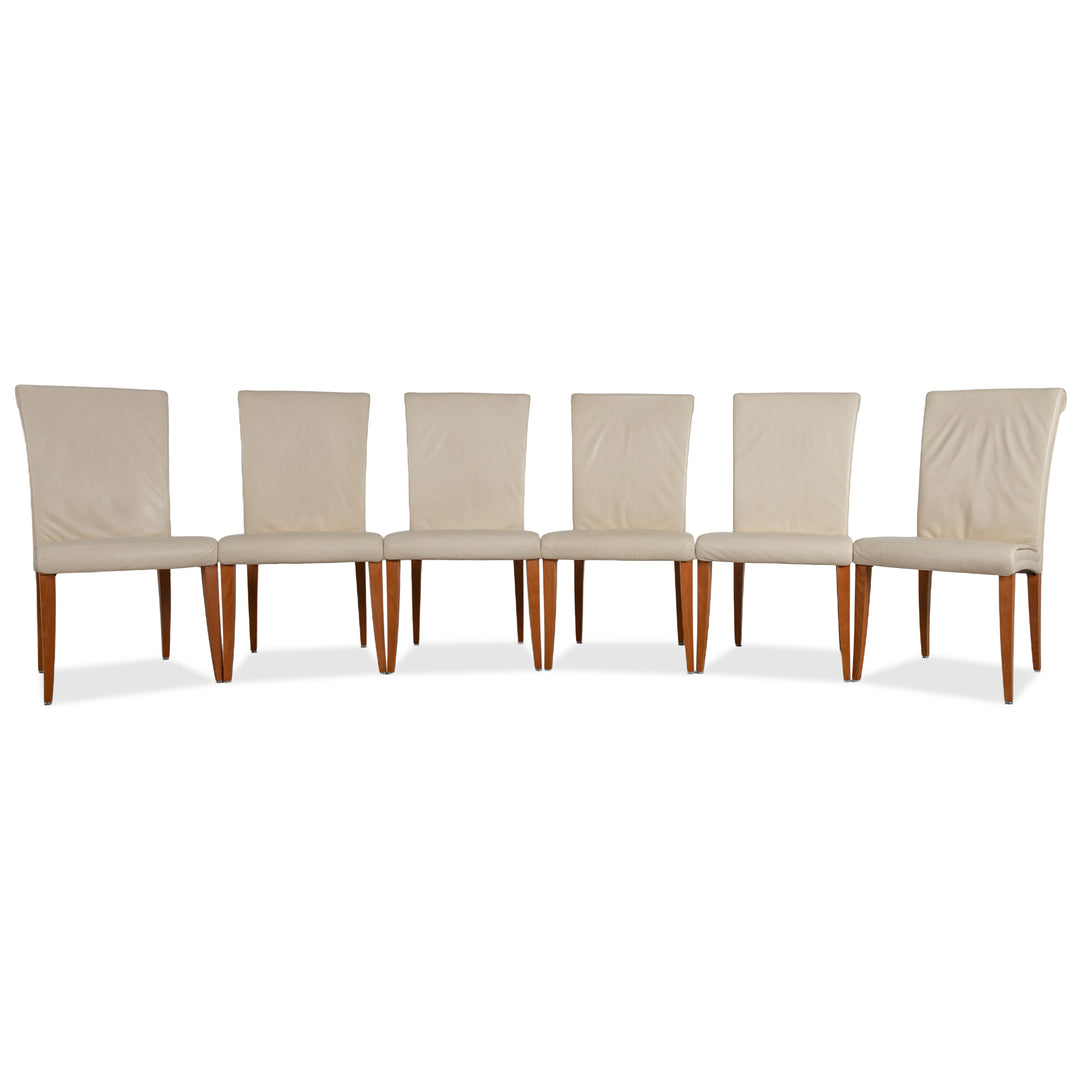 Set of 6 Poltrona Frau Vittoria leather chairs, cream dining chairs