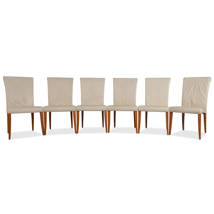 Set of 6 Poltrona Frau Vittoria leather chairs, cream dining chairs