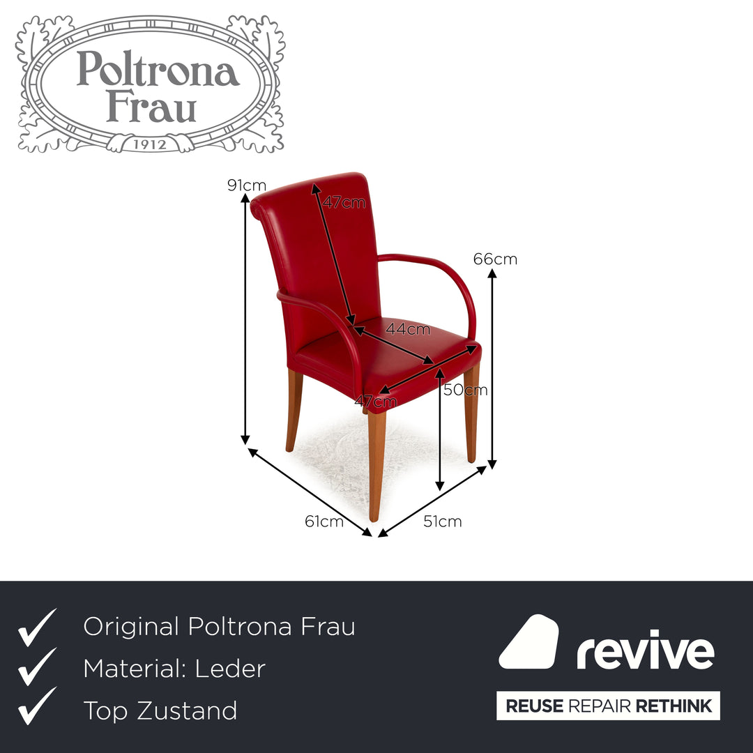 Set of 6 Poltrona Frau Vittoria Leather Chair Red incl. Armrests Dining Room