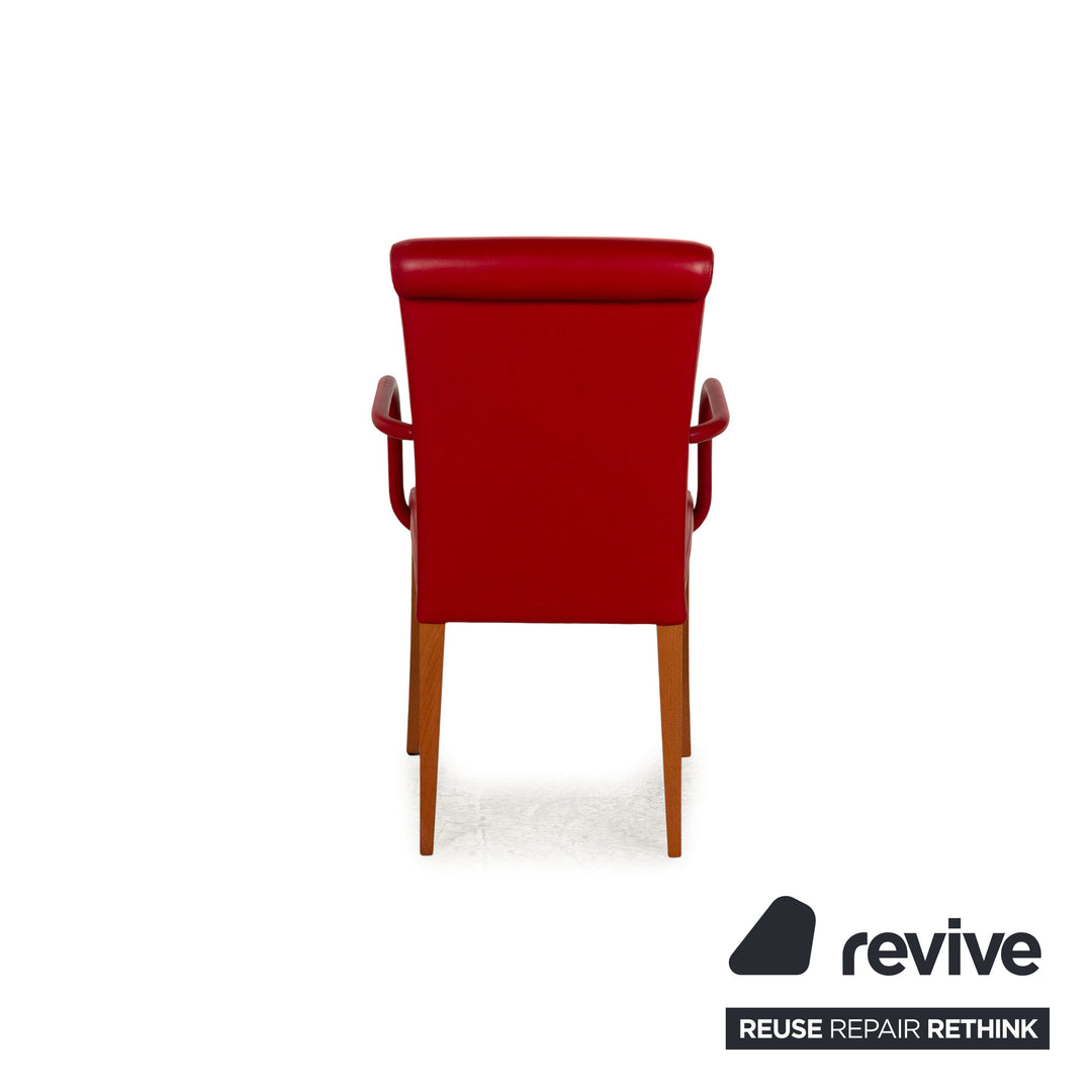 Ensemble de 6 chaises en cuir Poltrona Frau Vittoria rouge avec accoudoirs salle à manger