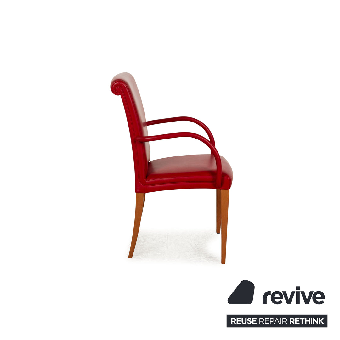 Ensemble de 6 chaises en cuir Poltrona Frau Vittoria rouge avec accoudoirs salle à manger