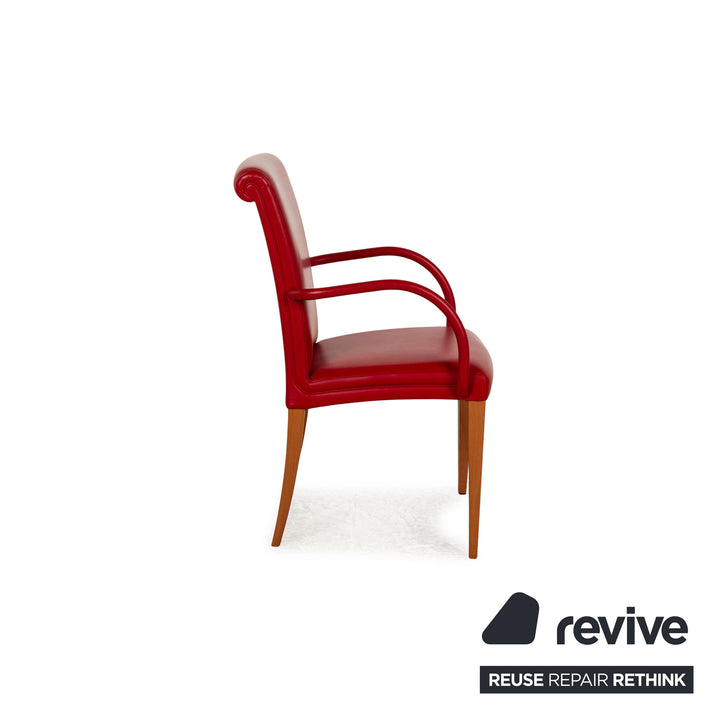 Ensemble de 6 chaises en cuir Poltrona Frau Vittoria rouge avec accoudoirs salle à manger