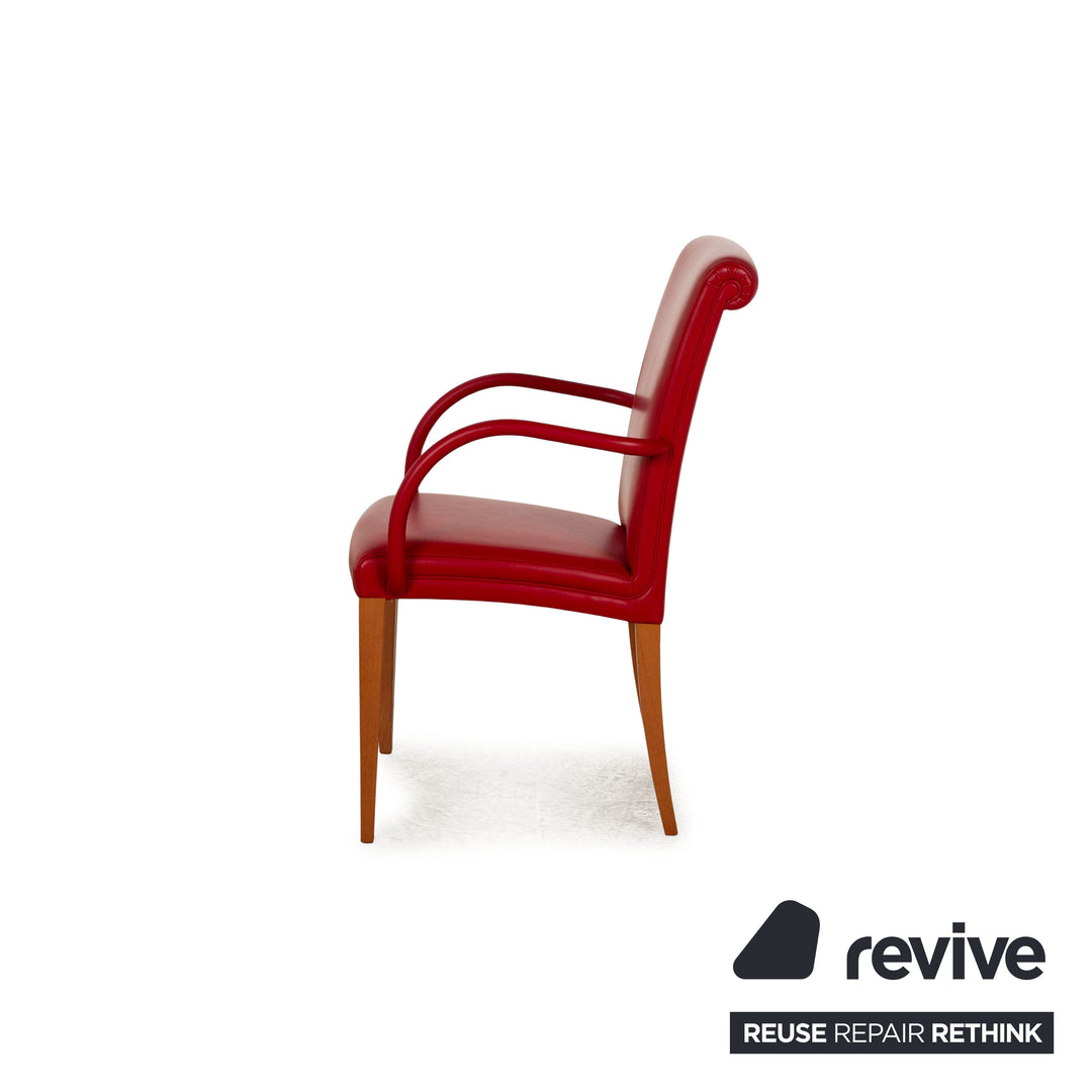 Ensemble de 6 chaises en cuir Poltrona Frau Vittoria rouge avec accoudoirs salle à manger