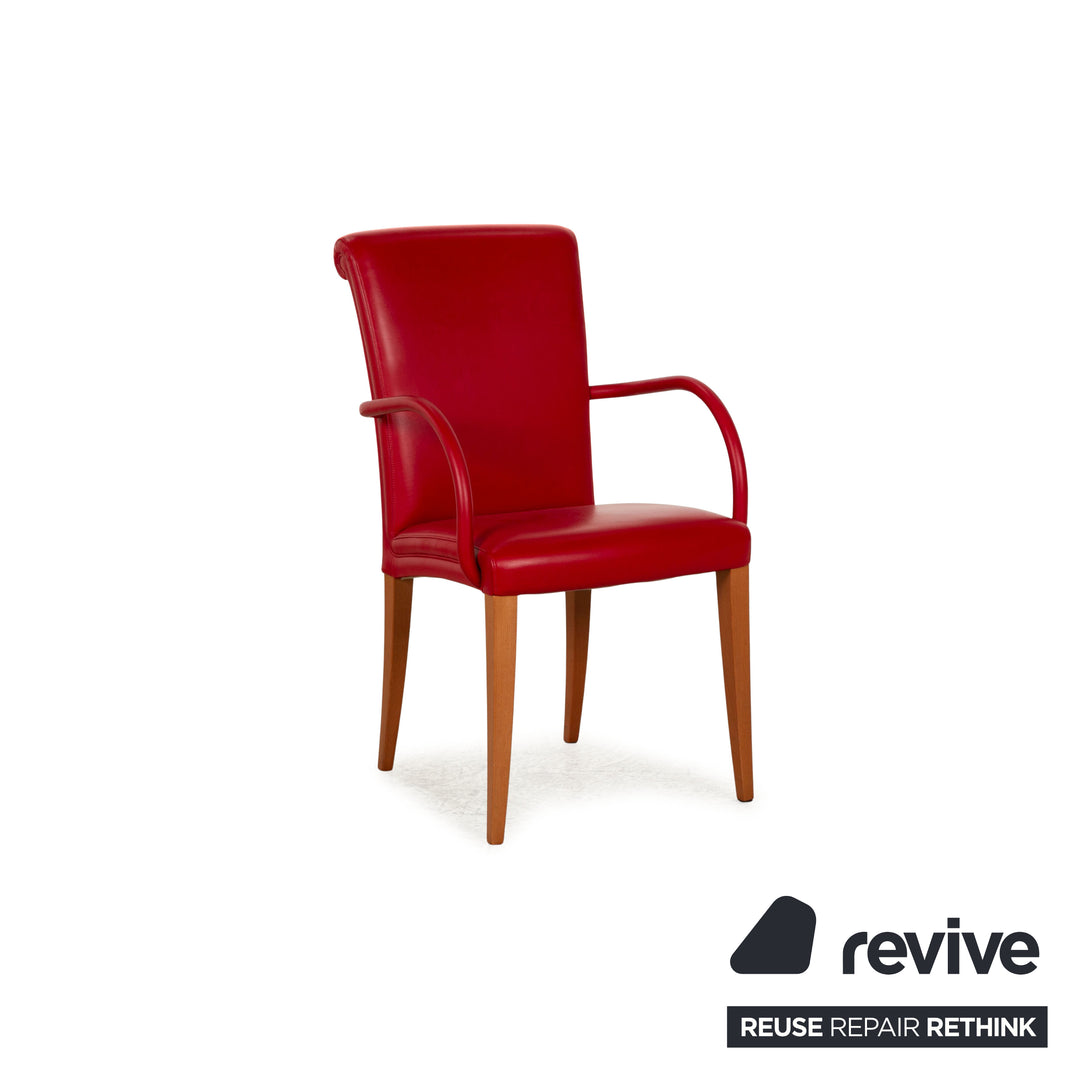 Ensemble de 6 chaises en cuir Poltrona Frau Vittoria rouge avec accoudoirs salle à manger