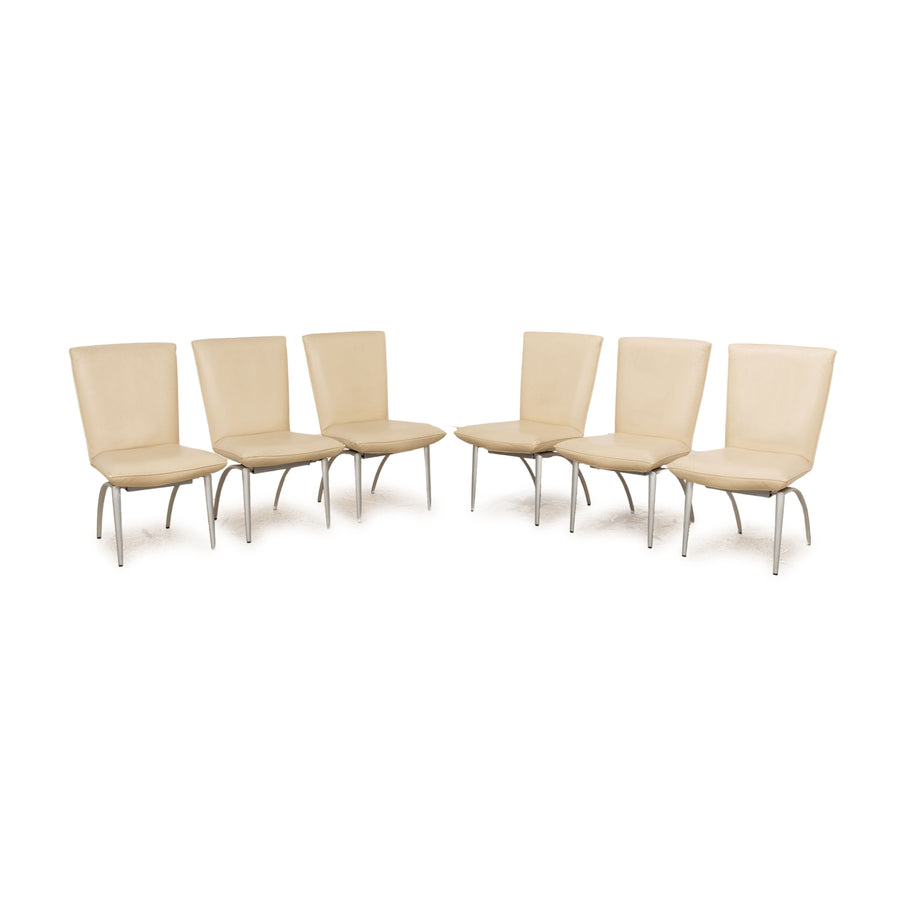 Set of 6 Rolf Benz 7000 leather chairs cream dining room
