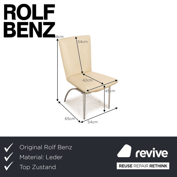 Lot de 6 chaises en cuir Rolf Benz 7000 crème salle à manger