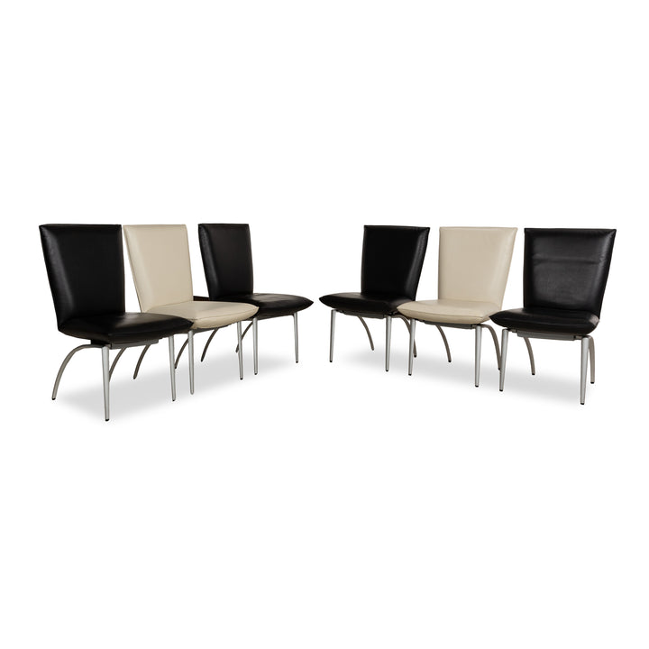 6er Garnitur Rolf Benz 7000 Leder Stuhl Schwarz Creme