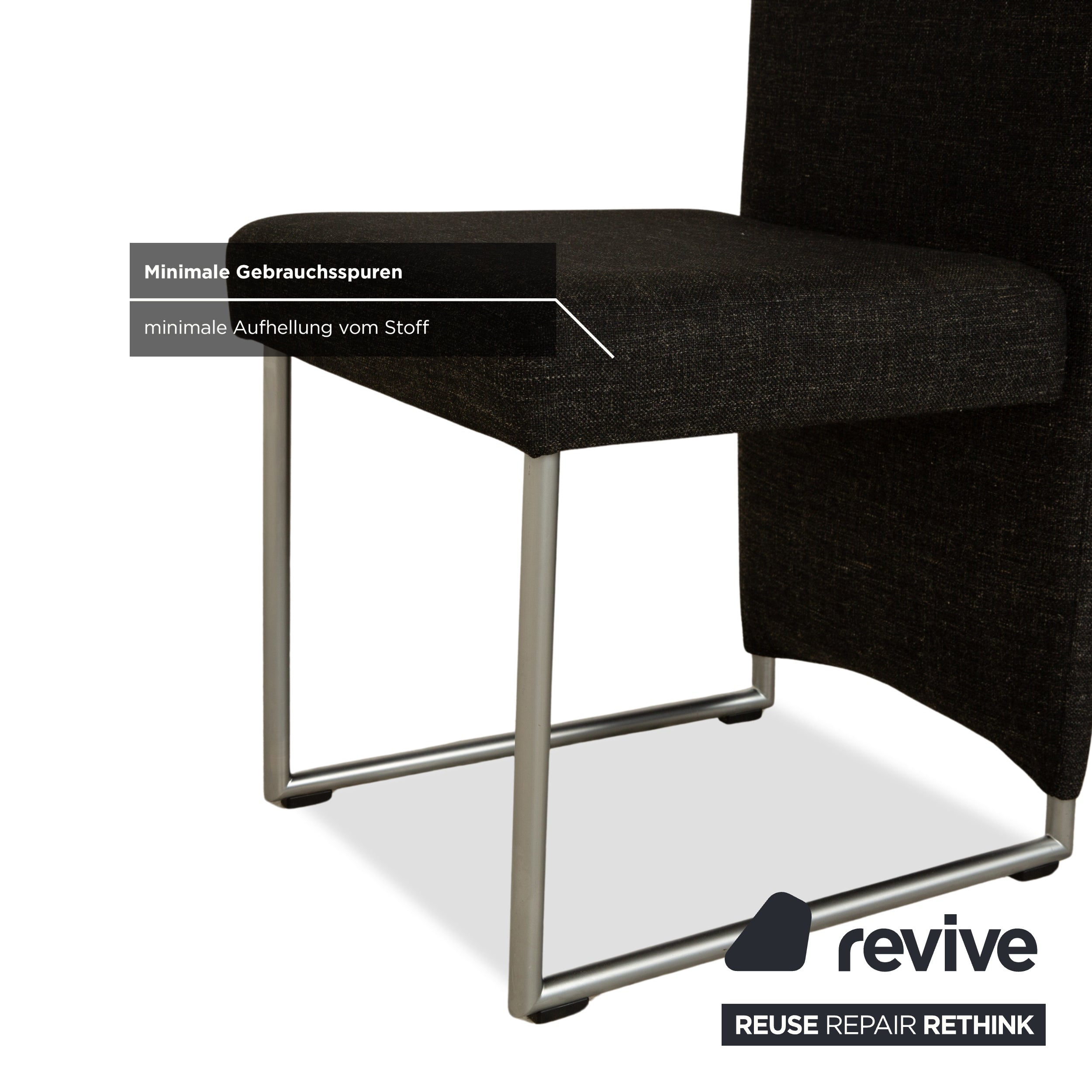Lot de 6 chaises en tissu Rolf Benz 7400, anthracite, gris foncé, pour salle à manger